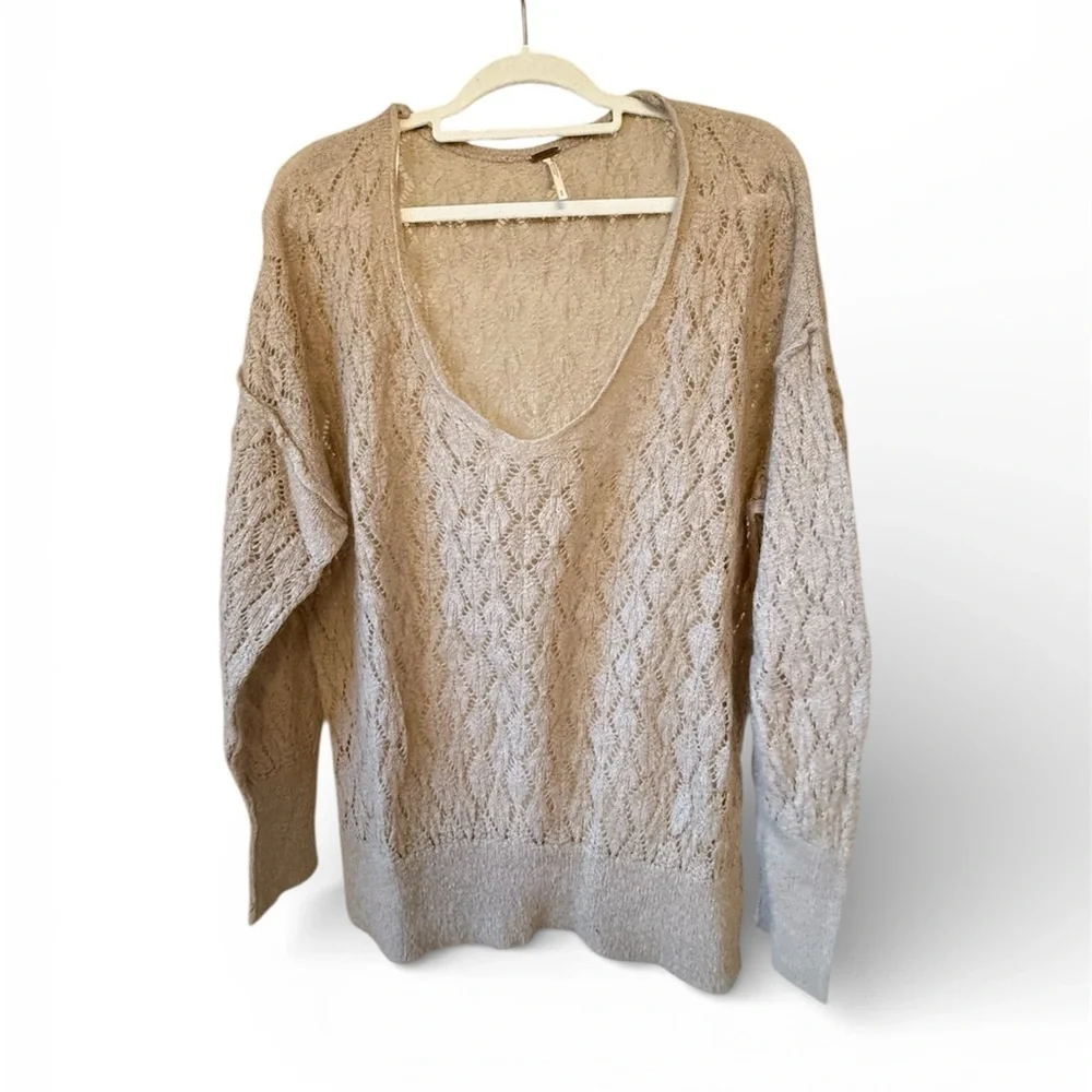 Free People V-Neck Sweater in Tan